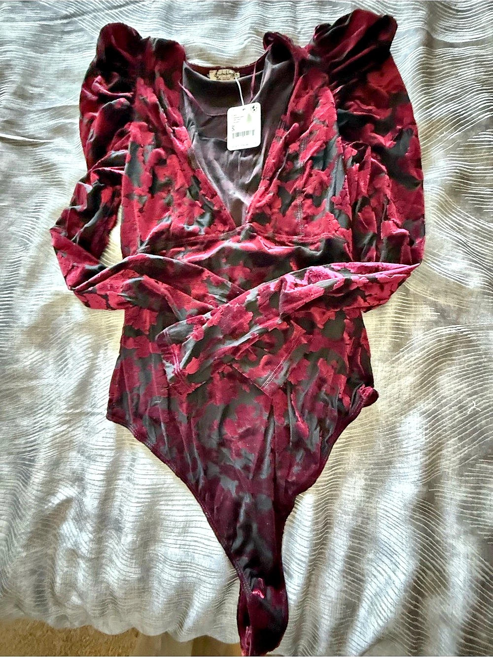 Free People Floral Blouse in Black & Burgundy Sheer NWT